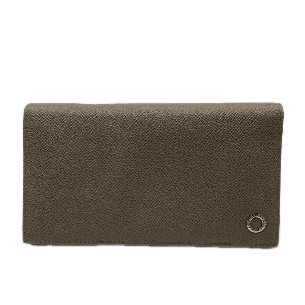 BVLGARI Bulgari Man Bi-fold Long Wallet, Stone Gray 30399, Greige Grain Leath...